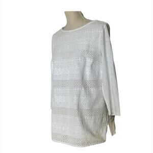 NWOT J. JILL White Embroidered Lace Eyelet Floral Detail Top